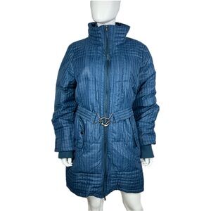 a.n.a Dark Teal Plaid Feather Down Filled Long Length Coat w/Belt